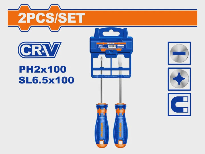 WADFOW Screwdriver Set 2PCS WSS1302 SL6.5 X 100MM PH2 X 100MM