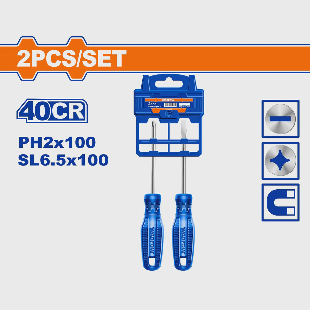 WADFOW Screwdriver Set 2PCS WSS2302 SL6.5 X 100MM PH2 X 100MM