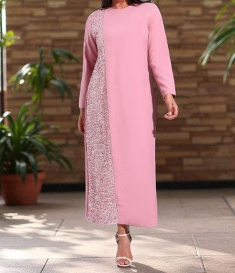 Gown Plus Abaya Dress Pink Sequin