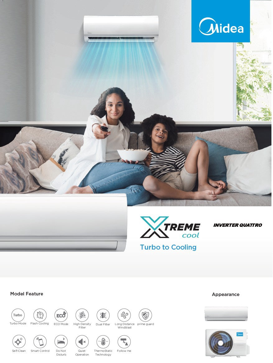 MIDEA Air Conditioner 12000BTU 110V Inverter Split MSAF-121CDN8DB + MOX1-121CFN8DB Xtreme Cool Inverter Series Smarthome WIFI